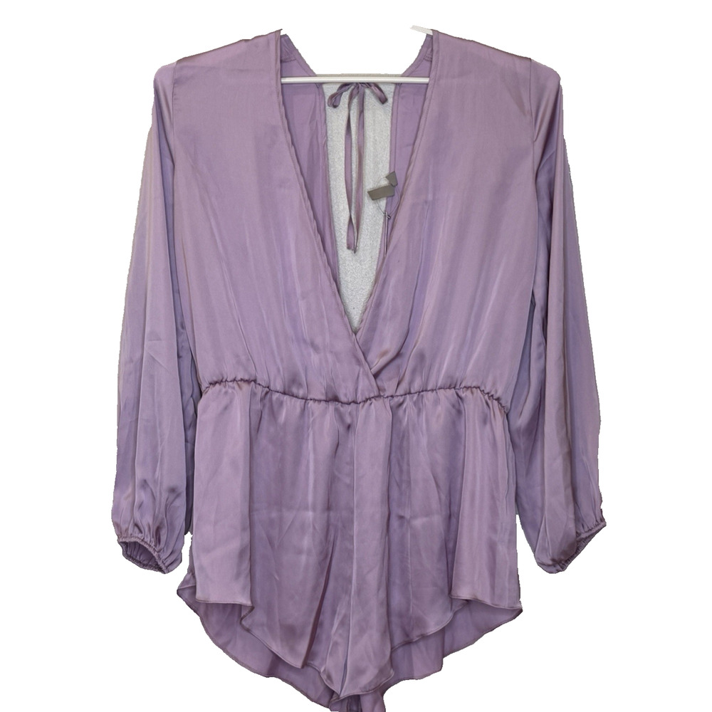 Asos Swim Plunging Surplice‎ Silky Romper Womens Sz 14 Lavender Long Sleeve NEW